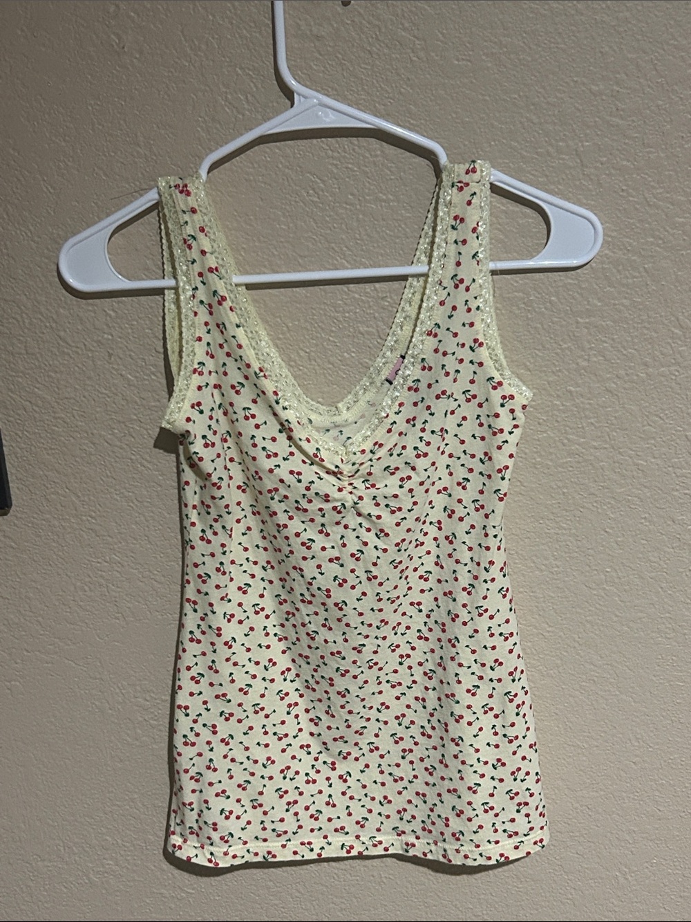 Love on a Hanger Cherry Print Ruched Tank Top Coquette Cottagecore Small
